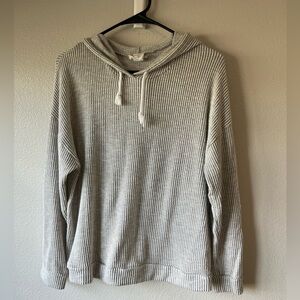 Gray and White Striped Hoodie